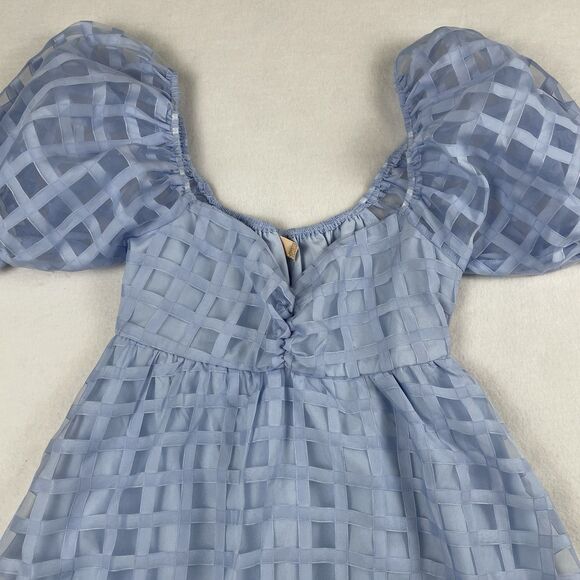 Babydoll Puff Sleeve Mini Dress Light Blue Sheer Princess Fairy Kawaii-S - Picture 2 of 13